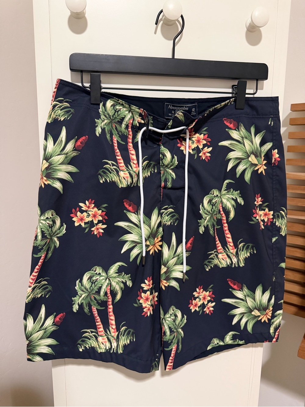 Abercrombie & Fitch Navy Tropical Palm Swim Shorts